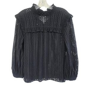 Madewell Womens Black Pullover Long Sleeve Eyelet Mock Neck Blouse Size XS
